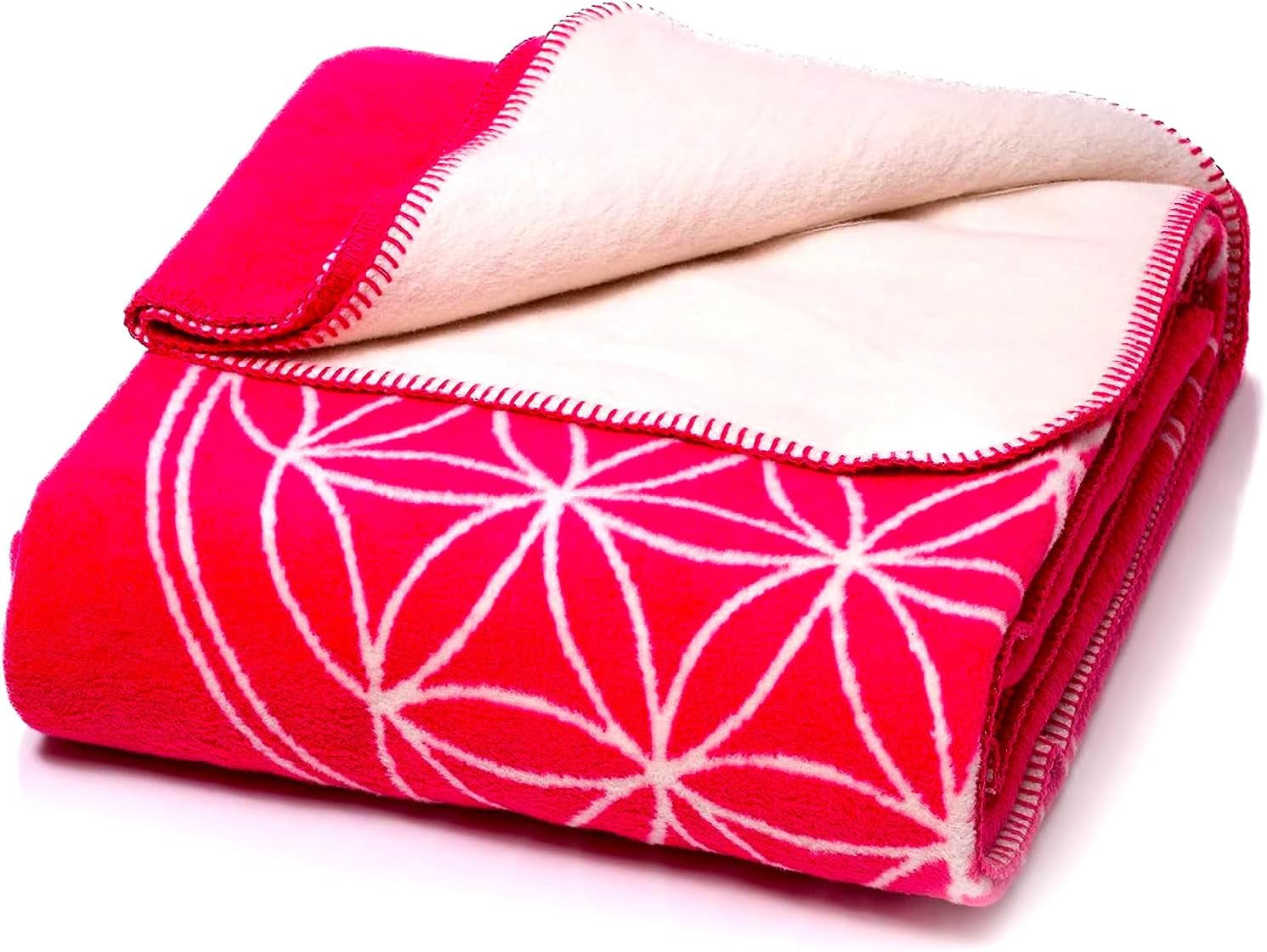 Glart comfortabele deken Flower of Life Roze-Ecru XL, 150X200 Cm, extra donzig als bankdeken bankdeken, yogadeken reddingsdeken deken, pluche banksprei Bedden en Dekens Glart Roze-Ecru 150X200Cm