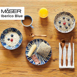 MÄSER 934017 Ibericoblauwe 4-persoons dinerset, 12-delig, Moorse stijl, verschillende vintage ontwerpen in wit en blauw, keramiek