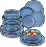 Steingut Geschirrset 6 Personen, vancasso ANYA Blau Teller Set Modern 24 teilig, Tafelservice mit Speiseteller, Suppenteller, Desserttellern, Schüsseln, Geschirr Set Spülmaschinen en Mikrowellenfest
