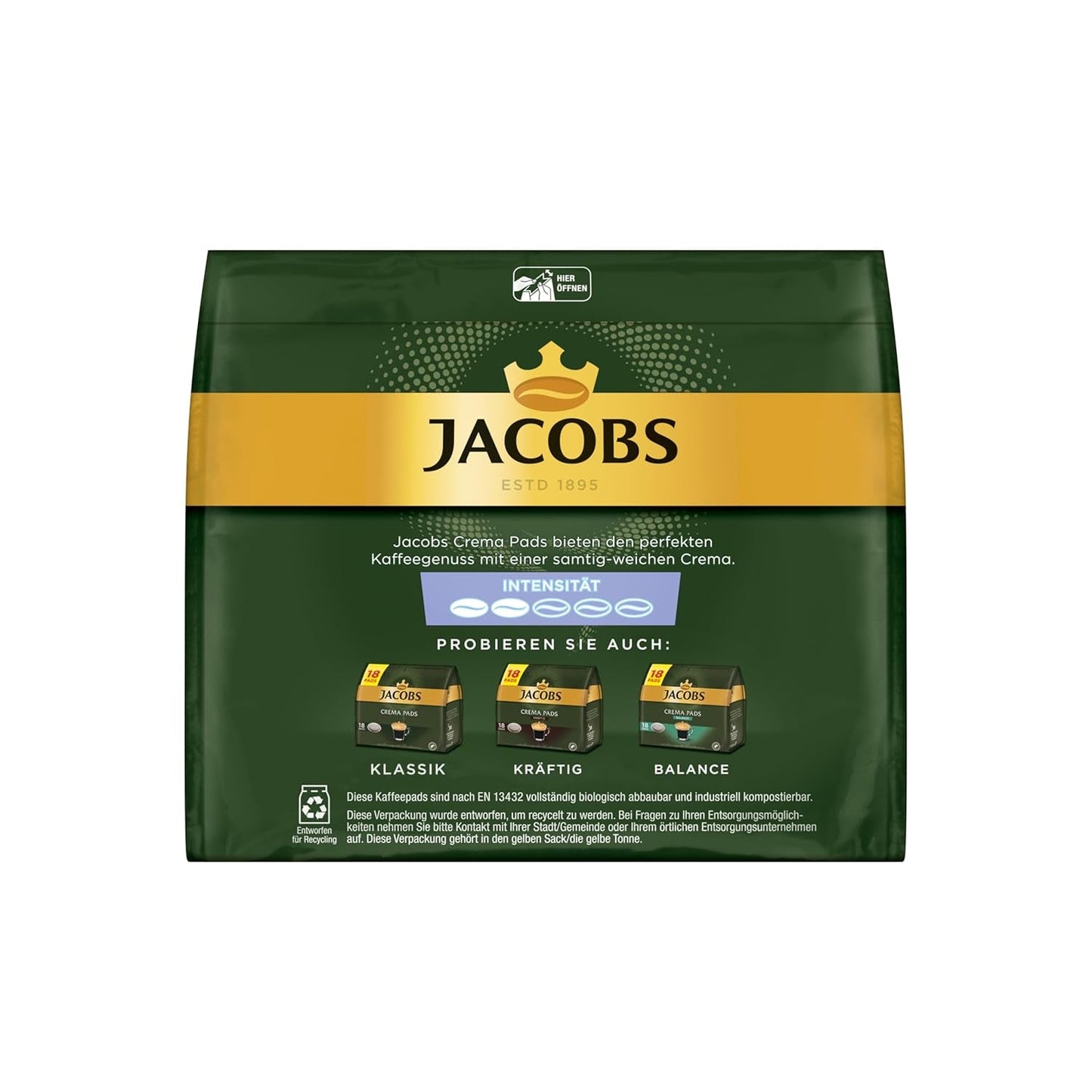 Jacobs Pads Crema Mild, Senseo-compatibele Pads, 5 x 18 Getränke, 90 Kaffeepads