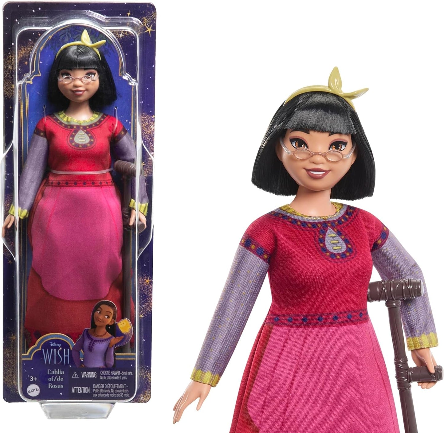 Mattel Disney Wish Dahlia van Rosas pop en accessoires, gelede modepop, HPX24