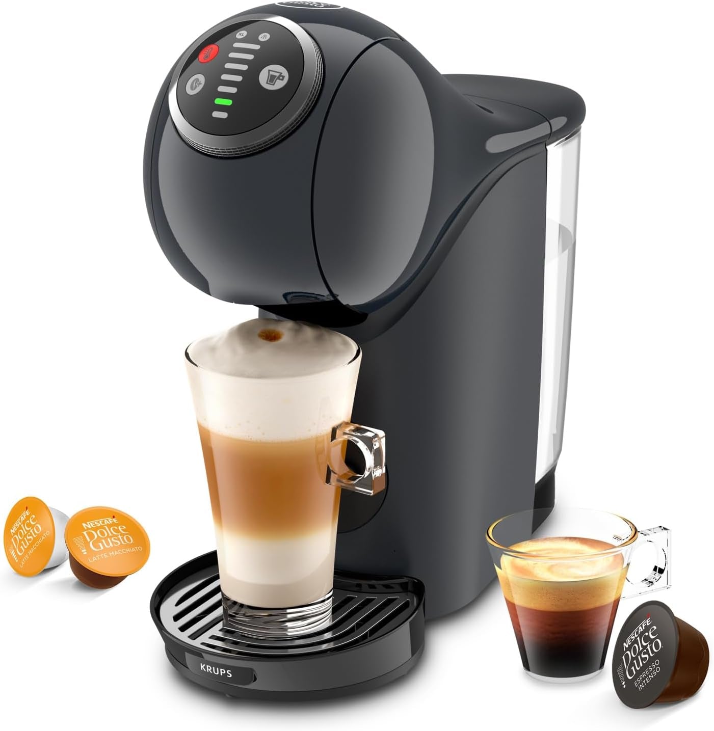 NESCAFÉ Dolce Gusto Genio S Plus van Krups, compacte capsulekoffiemachine, inhoud 0,8 liter, 1500 watt, automatische ontkalkingswaarschuwing, spacegrijs, KP340B