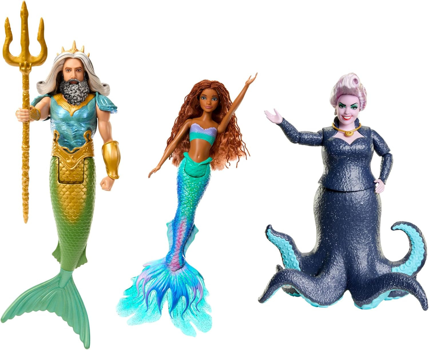 Mattel DISNEY Arielle de zeemeermin-set met Mala, Karina en Arielle, unieke outfits en kapsels, voor fantasierijk spelen en verzamelen, vanaf 3 jaar, HND29 Naty Shop King Triton-, Ursula- en Ariel-poppen