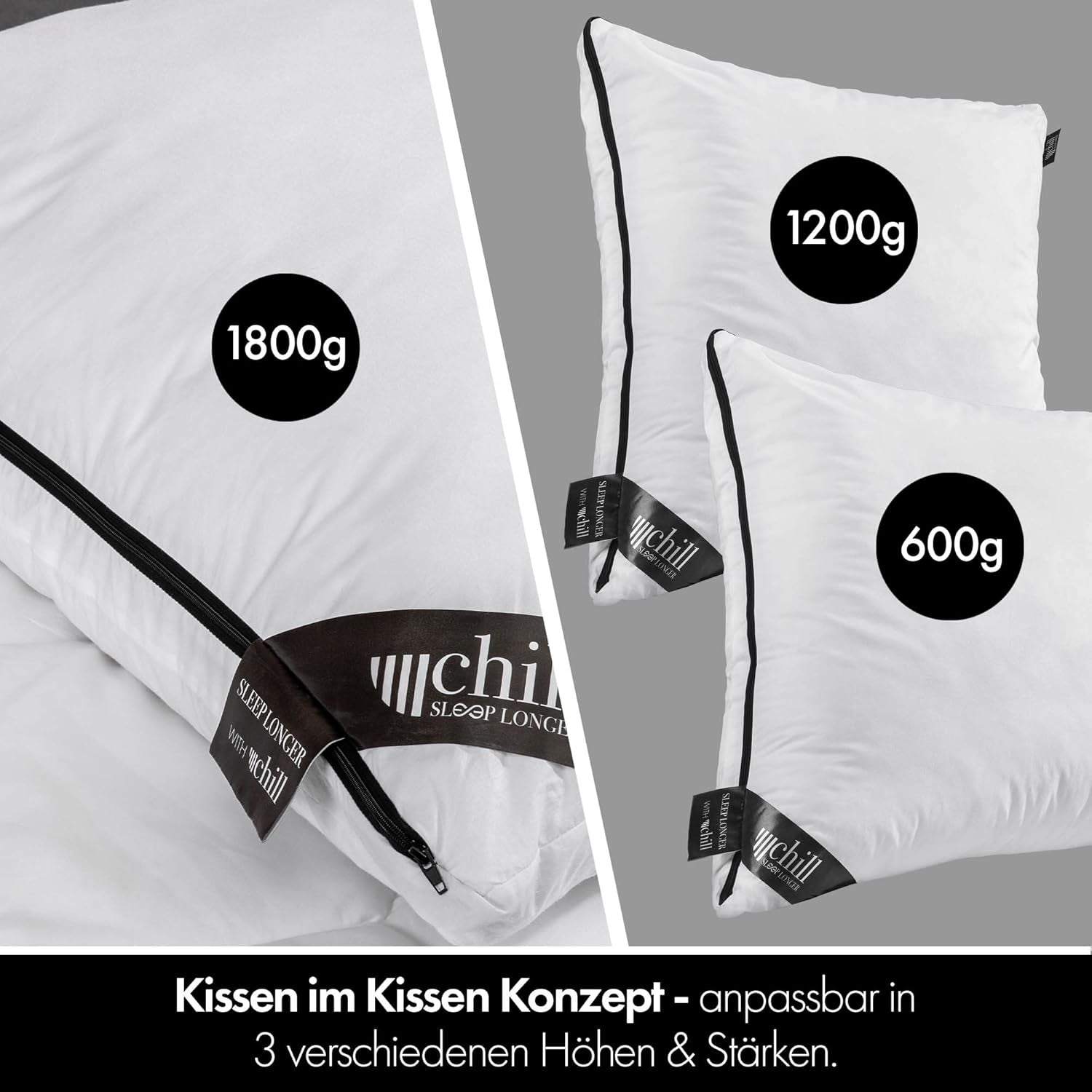 Kussen 80X80 Cm - 2 in 1 design - kussen in kussen - groot ademend en wasbaar slaapkussen en 100% vegan - 2 kussens 3 opties - kussen met 600G & 1200G vulling Naty Shop standaard kussens