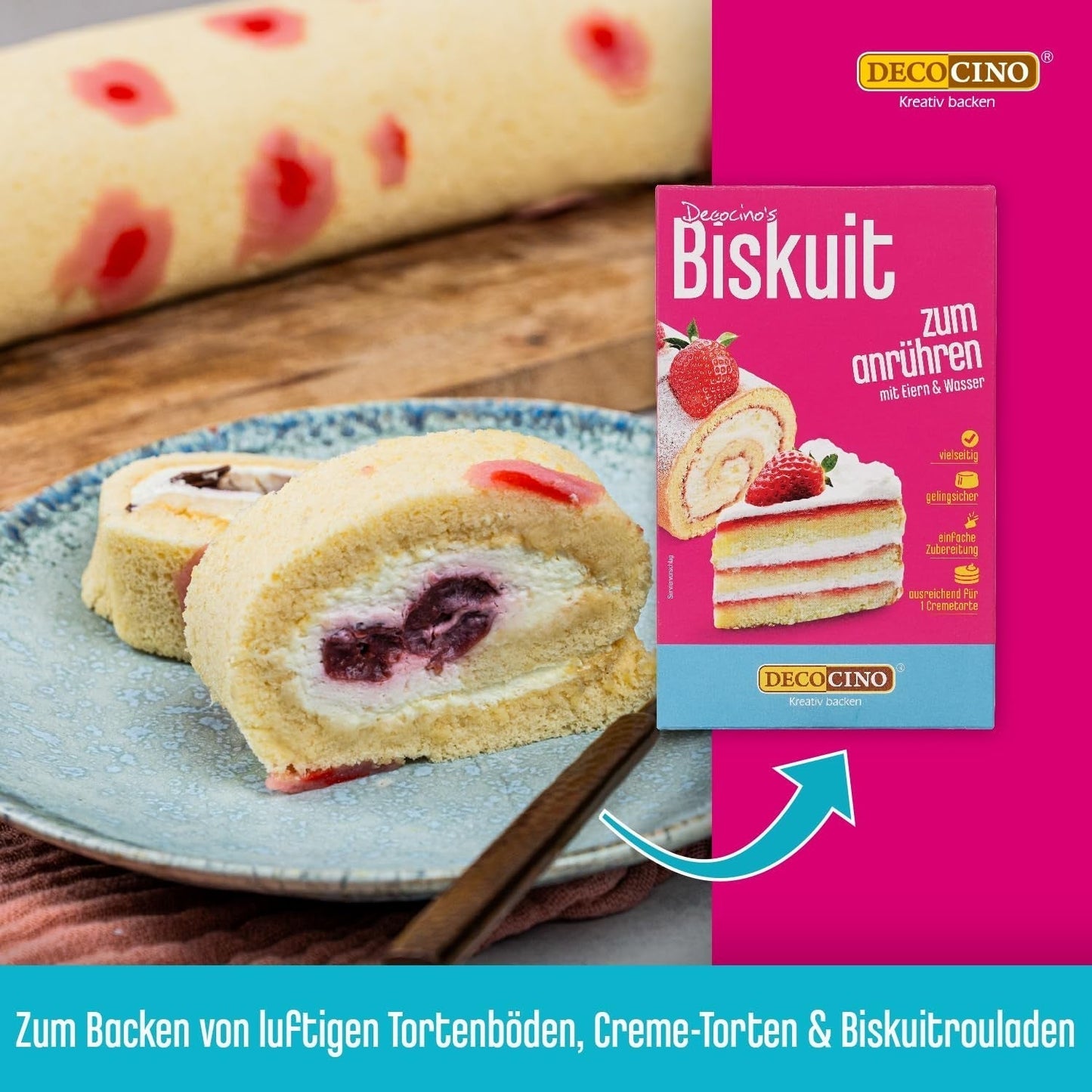 DECOCINO Biscuit Backmischung (250 G) – Einfache Zubereitung – Gelingsicher – Zum Backen Von Luftigen Biskuitböden, Creme-Torten, Biskuitrollen Uvm. Naty Winkel