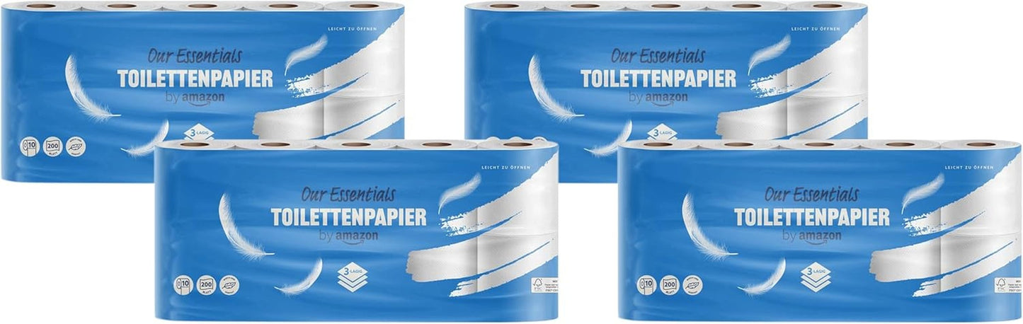 By Amazon Toiletpapier, 3 lagen, 10 rollen (10 rollen, 1-pak) 200 vellen per rol, Fsc-gecertificeerd