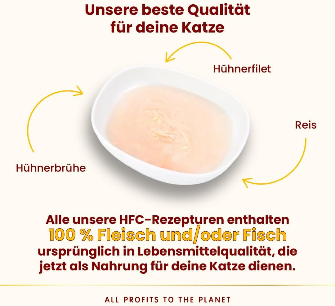 almo nature HFC Hydration Help Nat kattenvoer - kippensoep en kipfilets - geschikt voor menselijk gebruik, glutenvrij, monoproteïne, 50 g, 24 stuks, 1,2 kg