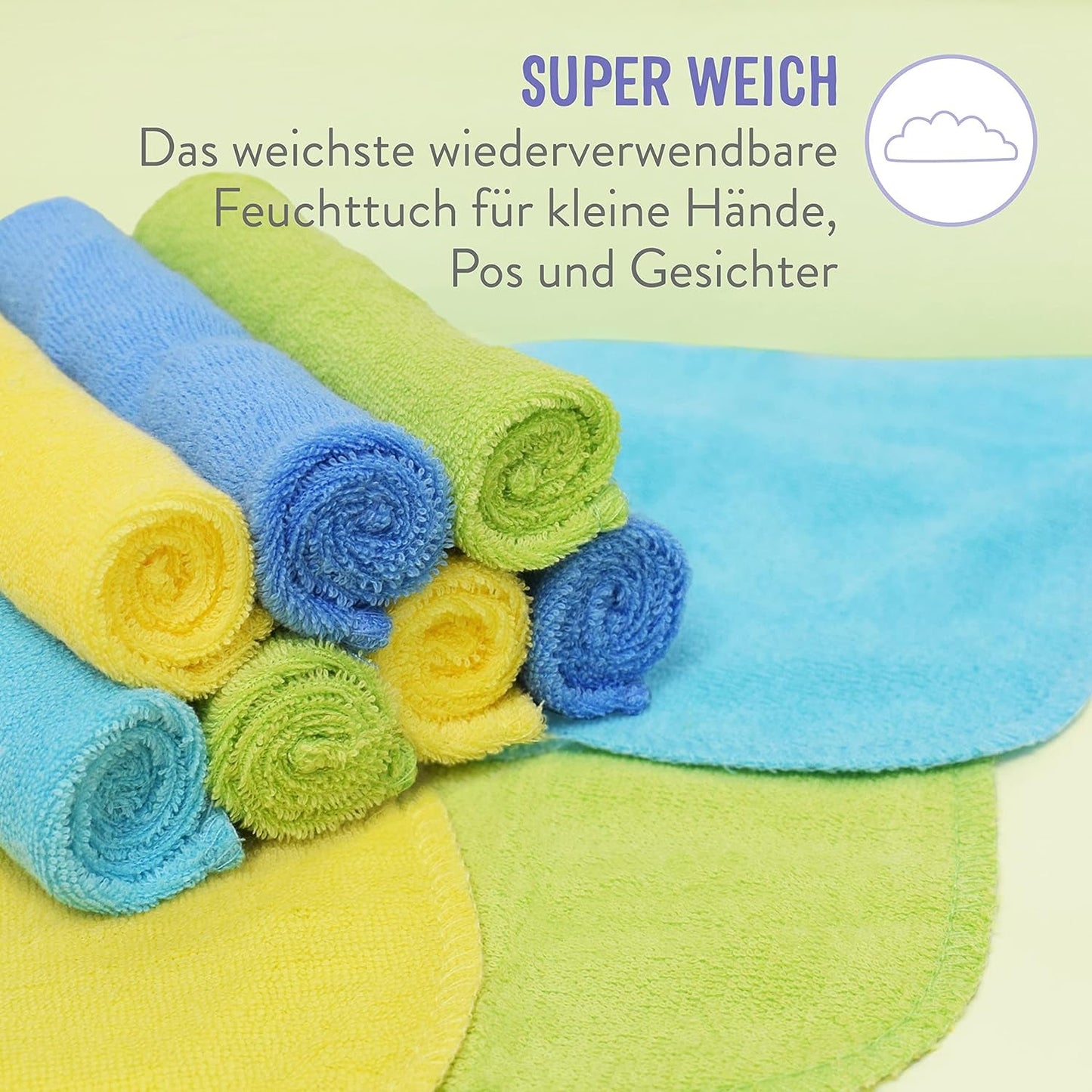 Bambino Mio Herbruikbare babydoekjes - Basic - Eco-vriendelijk, vrij van chemicaliën, dubbelzijdig, wasbaar, 10-pack, cloud - Verpakking kan variëren