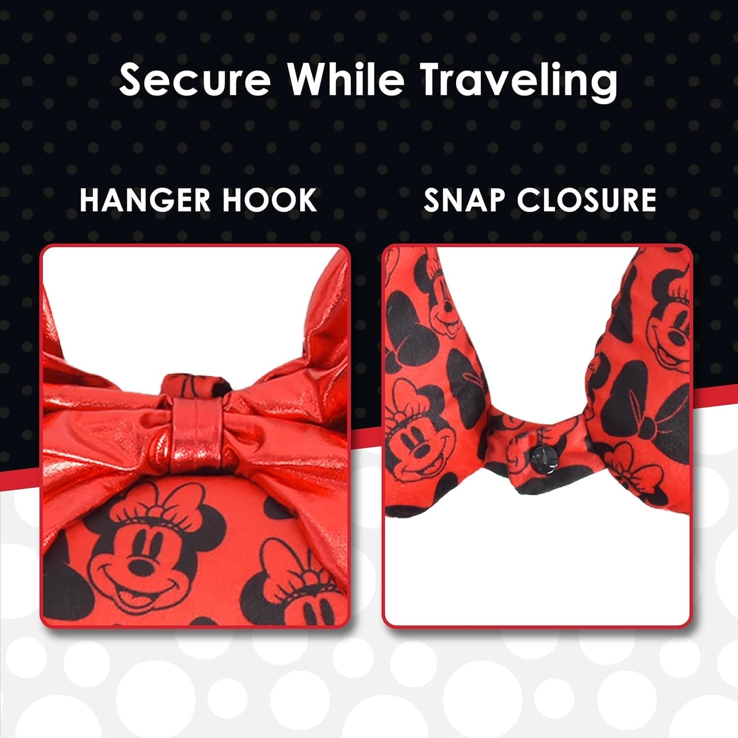 Ful Concept One Disney Minnie Mouse reis-nekkussen met 3D-oren en veer voor vliegtuig, auto en kantoor, comfortabel en ademend, rood/zwart Naty Shop reiskussens