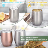 Moderne Mate-mok 340 ml, geïsoleerde dubbelwandige roestvrijstalen Yerba Mate-mokset, Mate-theemok met BPA-vrij deksel, bombillas en een reinigingsborstel (zilver)
