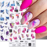 6 Blatt 3D Lila Schmetterling Nagelstickers Selbstklebend Nagelaufkleber Schmetterlinge Nagelsticker Bunte Blühen Marmor Nagelstickers Regenbogen Welle Linien Nail Art Aufkleber Nageldesign Zubehör