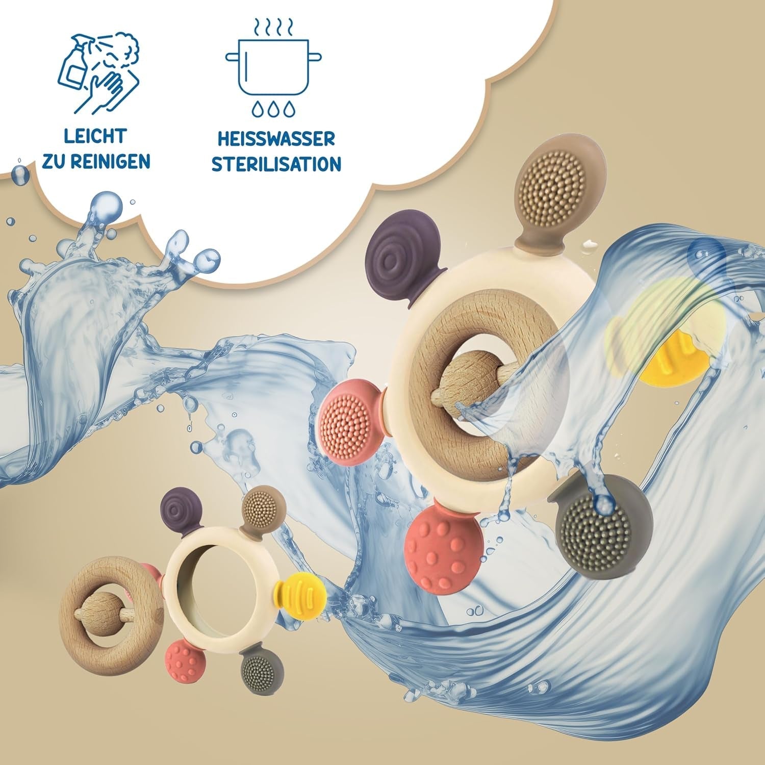 Baby Bijtring met Fopspeenketting - Tandjeshulpmiddel - Babyspeelgoed 0-6 maanden - Newborn Essentials - BPA Gratis Tandjesspeeltje - Babycadeau-ideeën