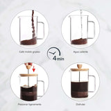 Frans koffiezetapparaat, koffiepers, plunjerkoffiezetapparaat, Franse filterkoffiepot, 3 kopjes, 0,35 l, staal en hout