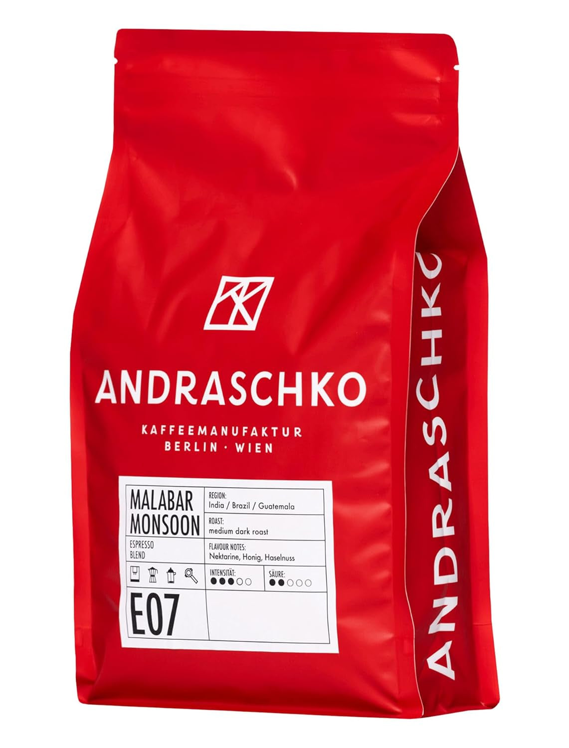 Malabar Monsoon Espresso Blend - 100% Arabica aus Indien, Brasilien & Guatemala - säurearm & ausgefungen mit Nektarine, Honig & Haselnuss - ganze Bohnen, medium donker gebrand - 1kg