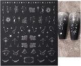 3D zilver metallic nagelstickers, nagelstickers voor vrouwen, ster, maan, zon, nagelfolie, zelfklevende stickers, vlindernagelstickers, nagelstickers, nageldesignaccessoires, 8 stuks