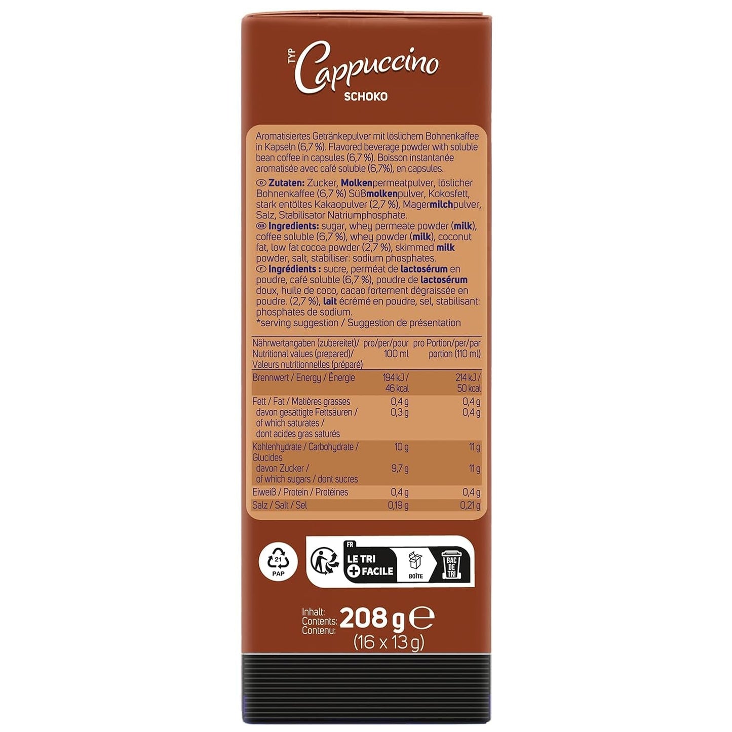 KRÜGER Cappuccino Schoko Koffiecapsules, compatibel met K-fee en ALDI EXPRESSI* Kapselmaschinen, gearomatiseerde oploskoffie, 96 capsules