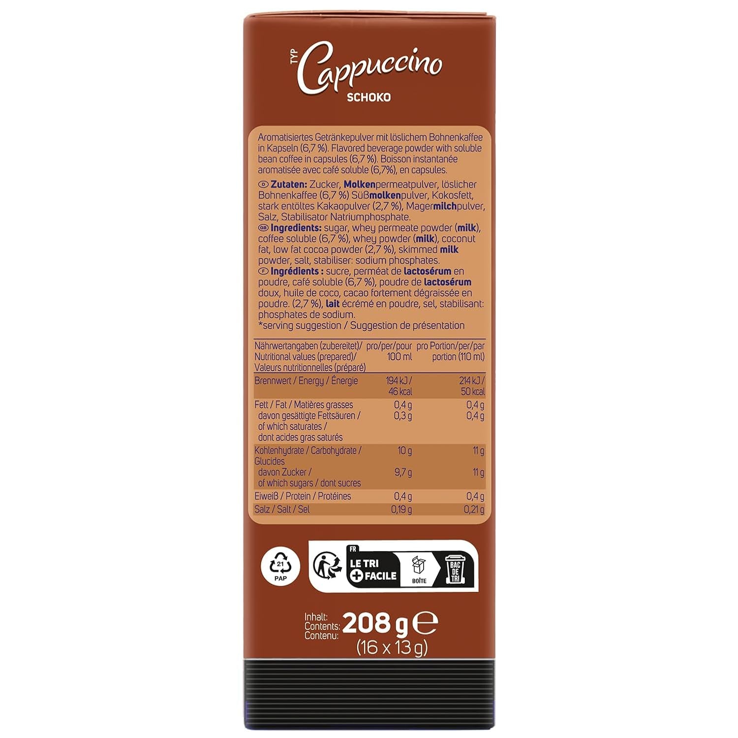 KRÜGER Cappuccino Schoko Koffiecapsules, compatibel met K-fee en ALDI EXPRESSI* Kapselmaschinen, gearomatiseerde oploskoffie, 96 capsules