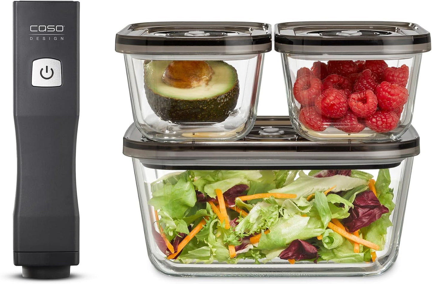 Caso Vacu OneTouch Eco set, handmatige vacumeermachine, inclusief 3 glazen vacumeercontainers en VacuBoxx Eco-Duo S - vacuüm vershoudcontainer / 2 containers à 500 ml elk Voedselbewaardozen Naty Shop
