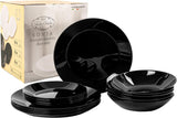 Serviesset voor 6 - 18-delig - Serviesset van opaalglas - Zwarte serviesset - Kom en bordenset - Modern serviesgoed - Borden - Serviesgoed - Serviesset voor 6 personen