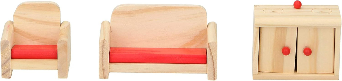 Marionette Houten Speelgoed - Houten poppenhuis met meubeltjes en poppen - 11 stuks Poppenhuizen Naty Shop