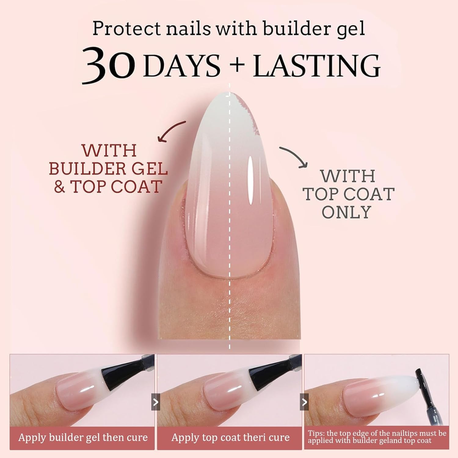 Kunstnagels set - 240 stuks Franse nepnagels lijm op - roze wit gradiënt ontwerp kunstnagels volledige dekking zachte gel natuurlijk en comfortabel om te dragen (roze amandel)