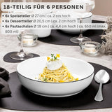 ZANGER | Marlo serviesset met zwarte en witte rand, 18-delige porseleinen serviesset voor 6 personen, wit met zwarte accenten, dinerborden, dessertborden en schalen, modern design | DE PREMIUM COLLECTIE