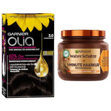 Garnier Kleur- en verzorgingsset: Olia 3.0 Donkerbruine permanente haarkleuring + herstellende haarbehandeling (340 ml) | Met acaciahoning en bijenwas voor glans en soepelheid | Ammoniakvrije haarverf Naty Shop standaardtitel