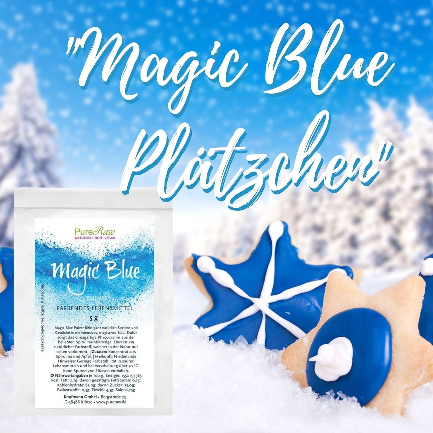 Magic Blue Spirulina Natuurlijke Voedselkleurstof Poeder Blauw (Rauw Veganistisch) Donkerblauw tot Licht Pastelblauw - Phycocyanine Algen Poeder Voedselkleuring - Natuurlijke Voedselkleuring | Pureraw 5G