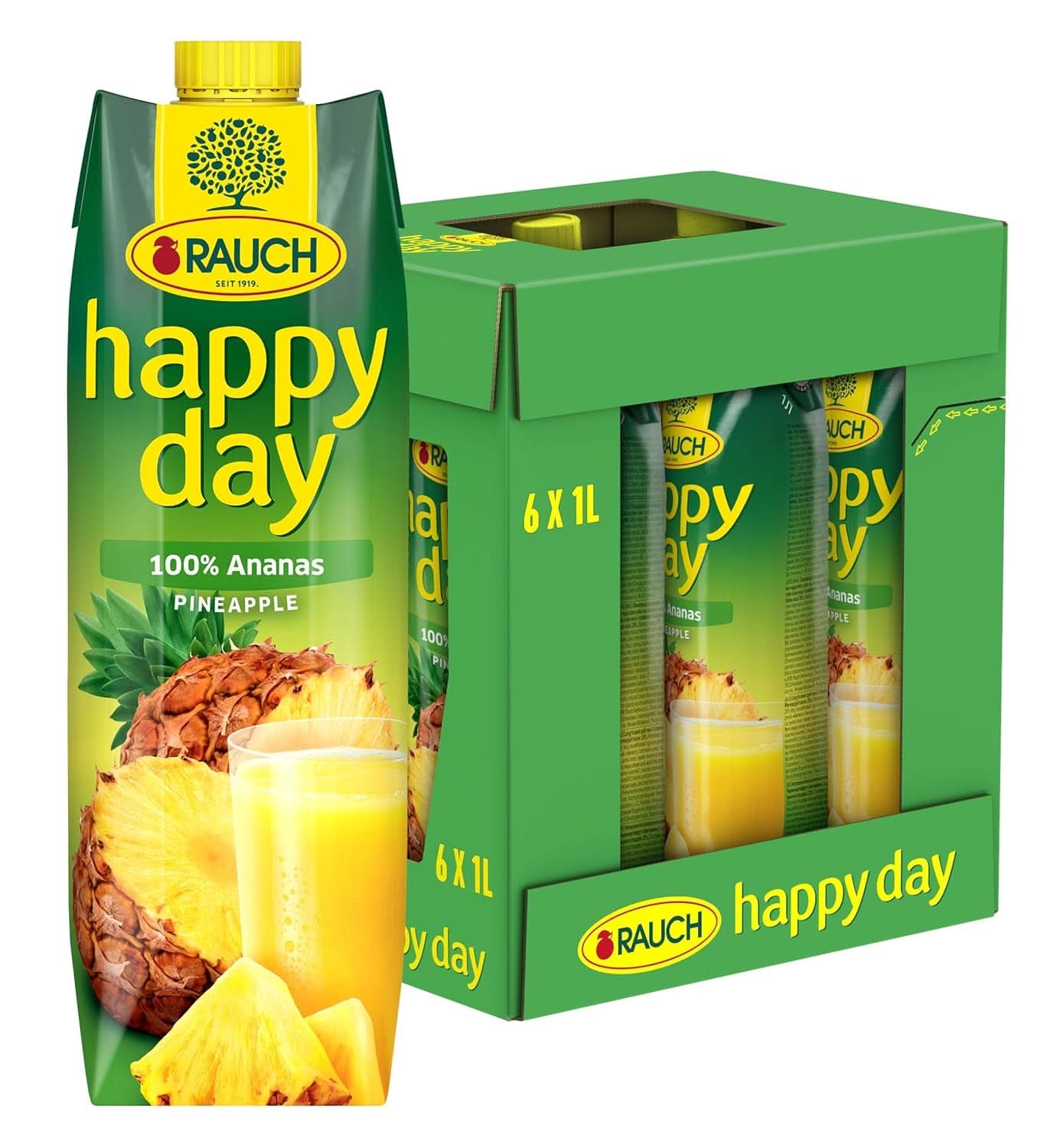 Rauch Fijne Dag Ananas | Explosie van tropische smaken | Gemaakt van 100% geconcentreerd ananassap | 6 x 1 liter, Tetra Prisma Alcoholvrije dranken Naty Shop
