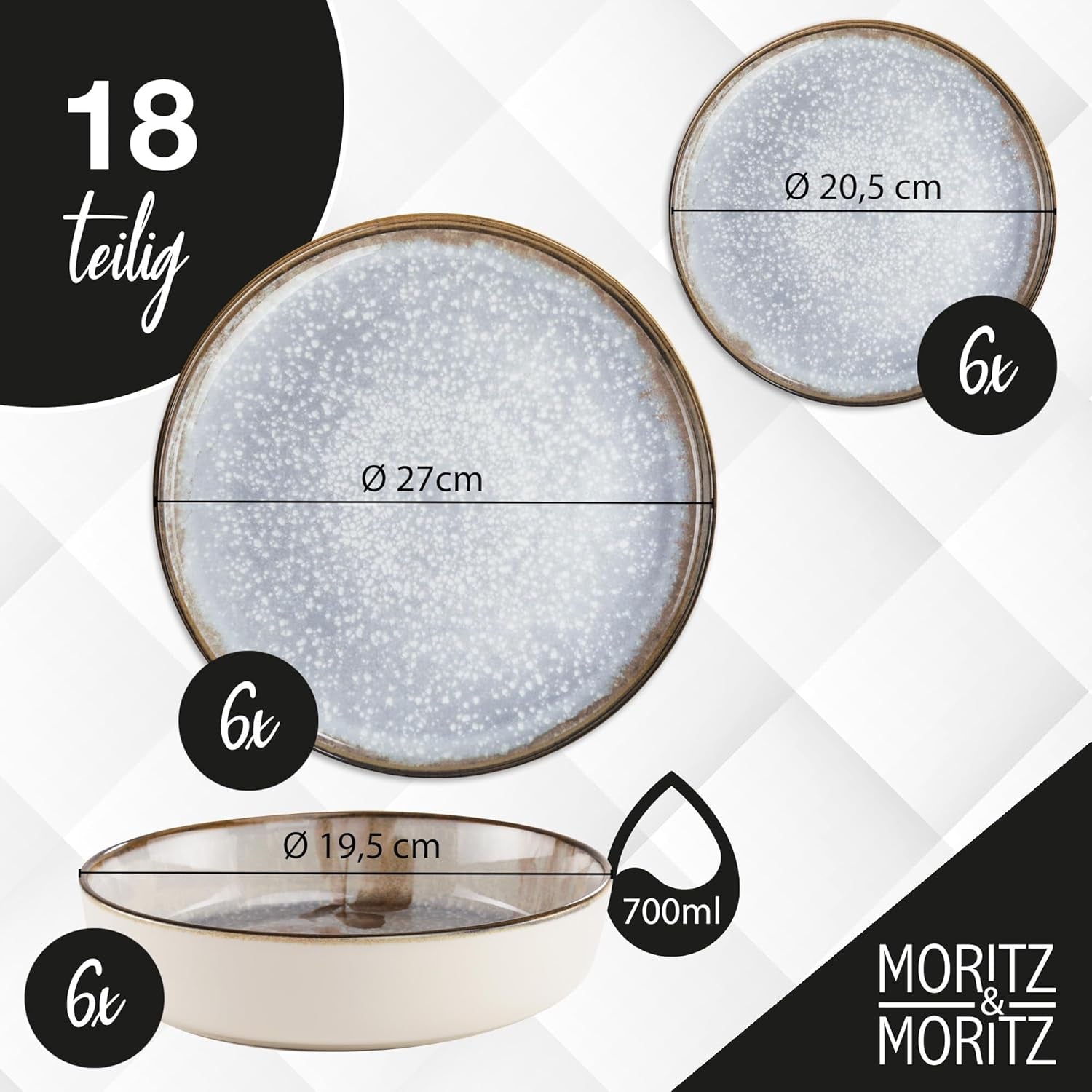 Moritz & Moritz BLOSSOM porseleinen servies voor 6 personen, 18-delig - Modern servies met speels design - Onderhoudsvriendelijk koffieservies met borden en schalen - Gecombineerd servies
