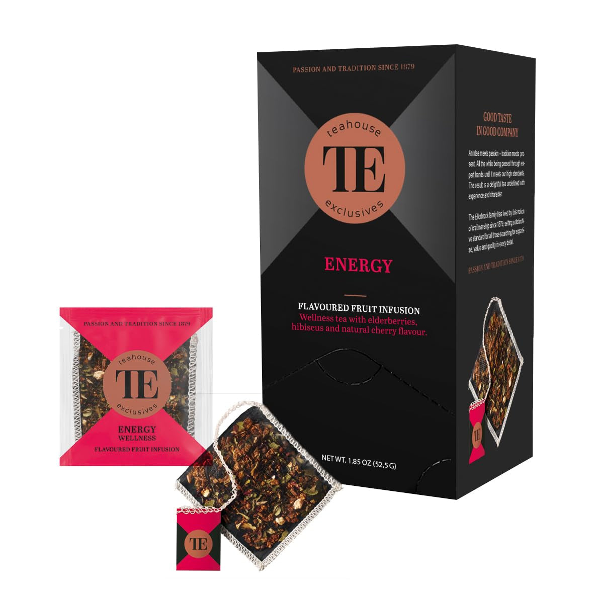 Teahouse Exclusives Luxe Theezakje Energie, 15 zakjes - Wellnessthee met vlierbessen-, hibiscus- en natuurlijke kersensmaak