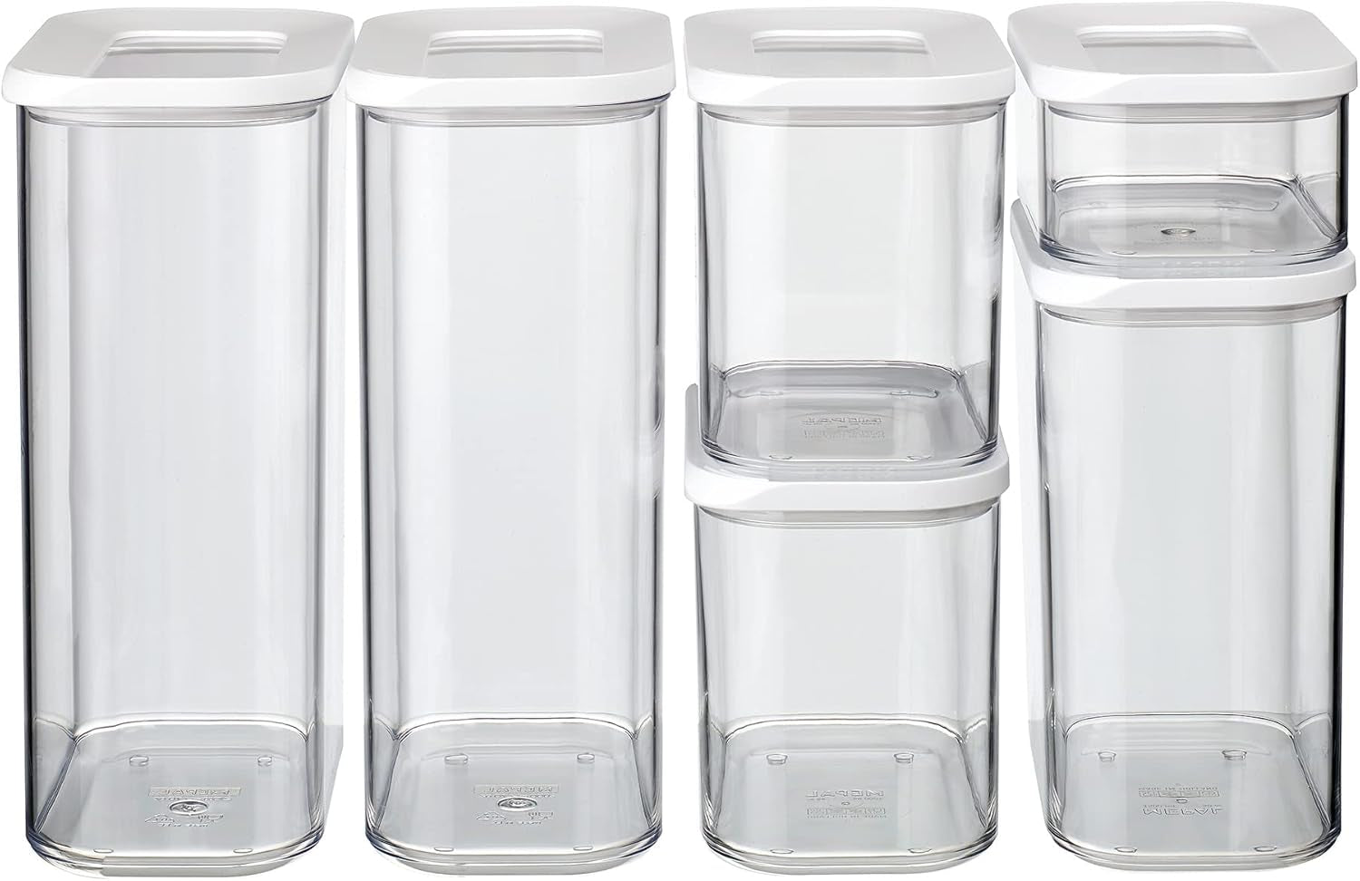 Mepal Set van 6 Voorraadpotten met Deksels - Rechthoekige Voedselcontainers - Plastic Keukenorganizer - Luchtdichte Bewaarcontainers - 2x 2000ml, 2x 1000ml, 1x 1500ml & 1x 425ml - Witte Voedselbewaardozen Naty Shop