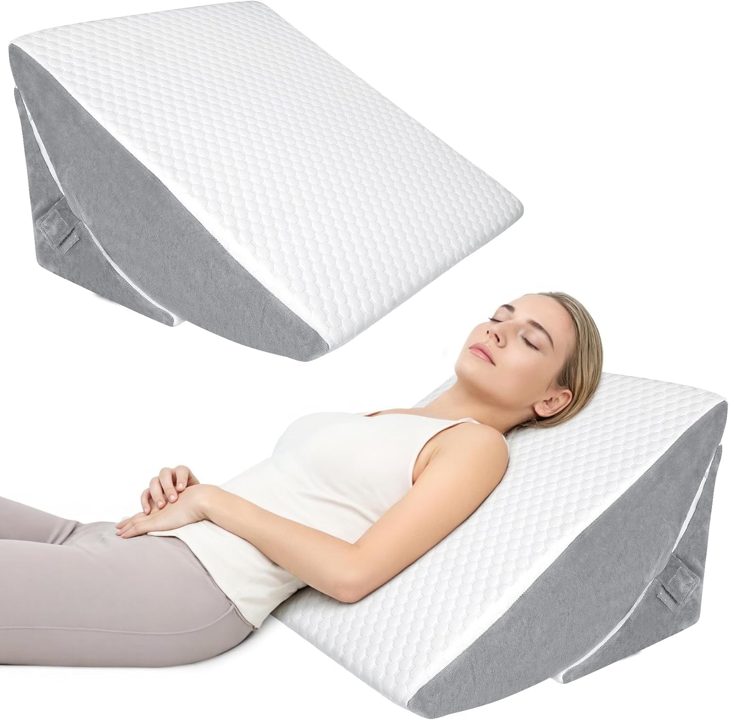 Verstelbaar wigkussen, leeskussen van schuim met hoge dichtheid met nekrol voor bed en bank, ergonomische bedwig voor slaaprefluxapneu, beenkussen, rugkussen voor lezen, gamen of tv kijken