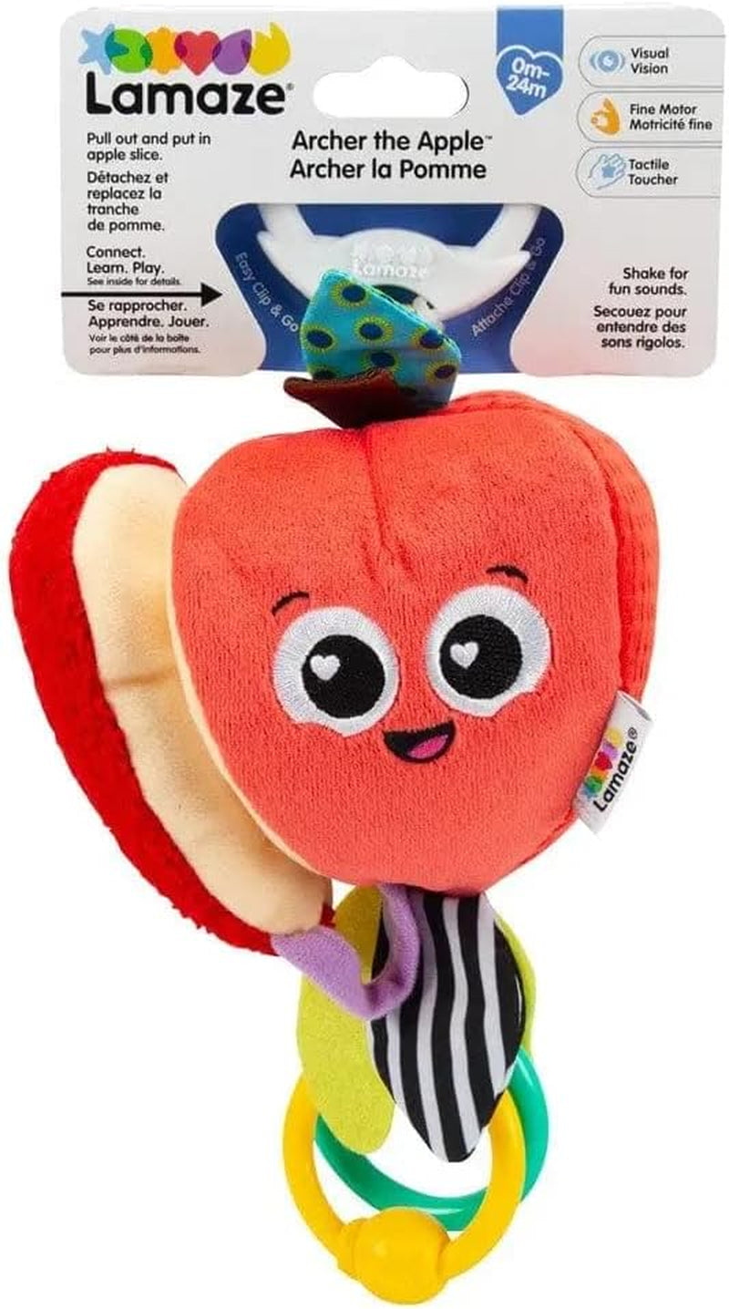 LAMAZE Bea de Banaan, Clip-on kinderwagen en kinderwagen pasgeboren speelgoed, sensorisch babyspeeltje met kleuren en geluiden, ontwikkelingsspeelgoed voor jongens en meisjes van 0-24 maanden, geel babyspeelgoed Naty Shop Albert, Apple