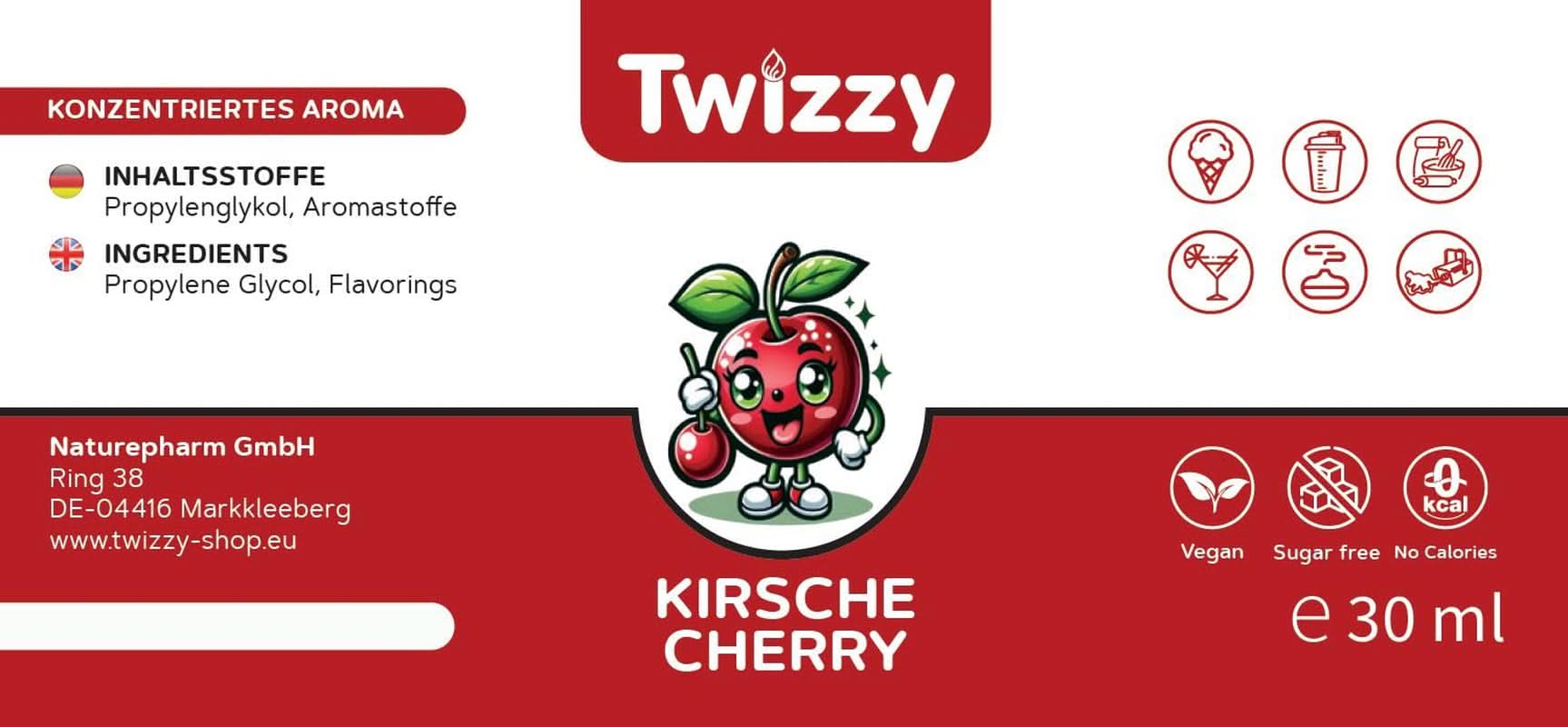 Twizzy, geconcentreerde kersensmaak, 30 ml Aroma's Naty Shop