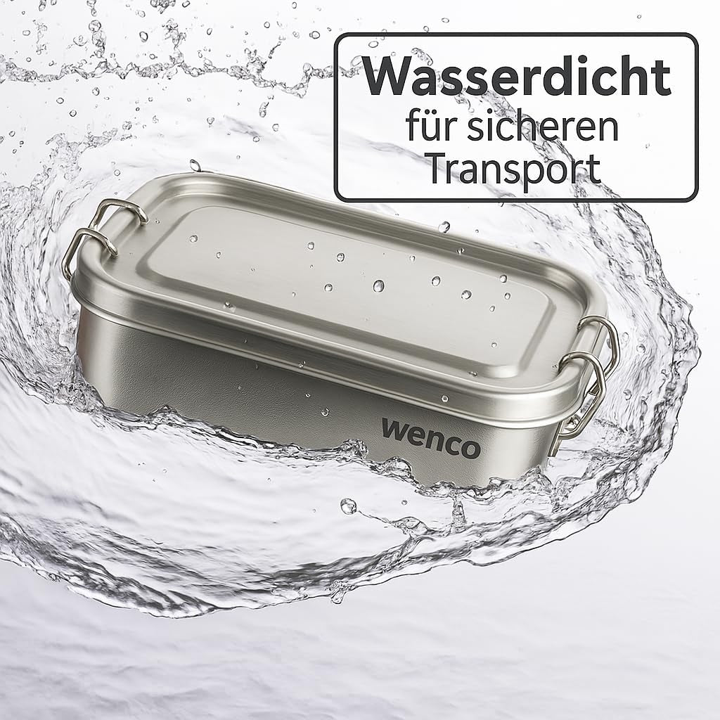 Wenco Lunchbox van roestvrij staal, 2 compartimenten, grote capaciteit, 850 ml, lunchbox, waterdicht, vaatwasmachinebestendig, inclusief vervangende siliconenring, 18,5 x 14 x 5,5 cm, zilver (2 stuks) voedselbewaardozen Naty Shop