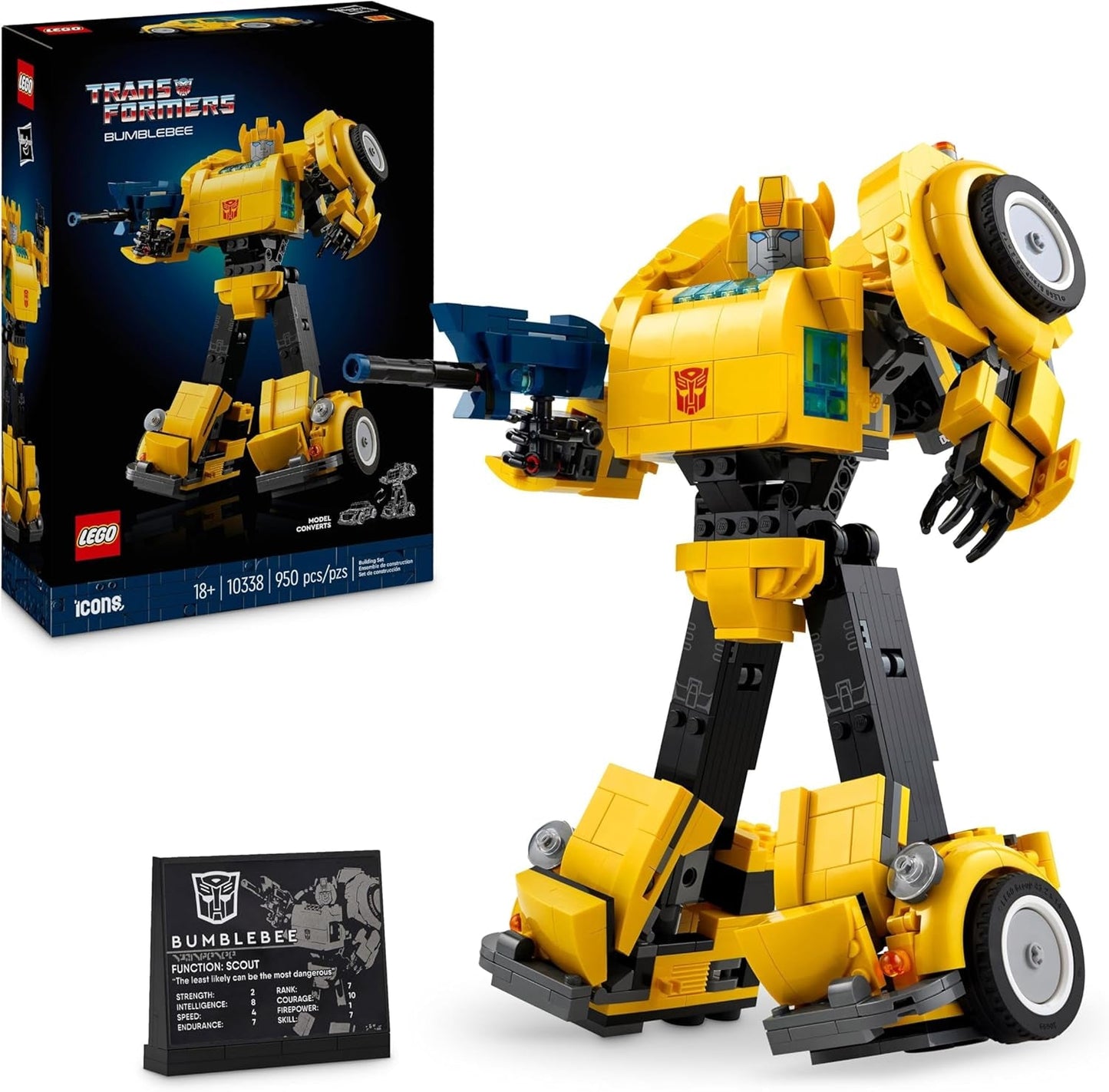 LEGO Icons Transformers Bumblebee, robotactiefiguur voor volwassenen, filmbouwset voor sciencefictionfans, kan worden omgevormd tot een auto, avonturenspeelgoed 10338 Bouwsets Bekijk de LEGO-Store standaardtitel