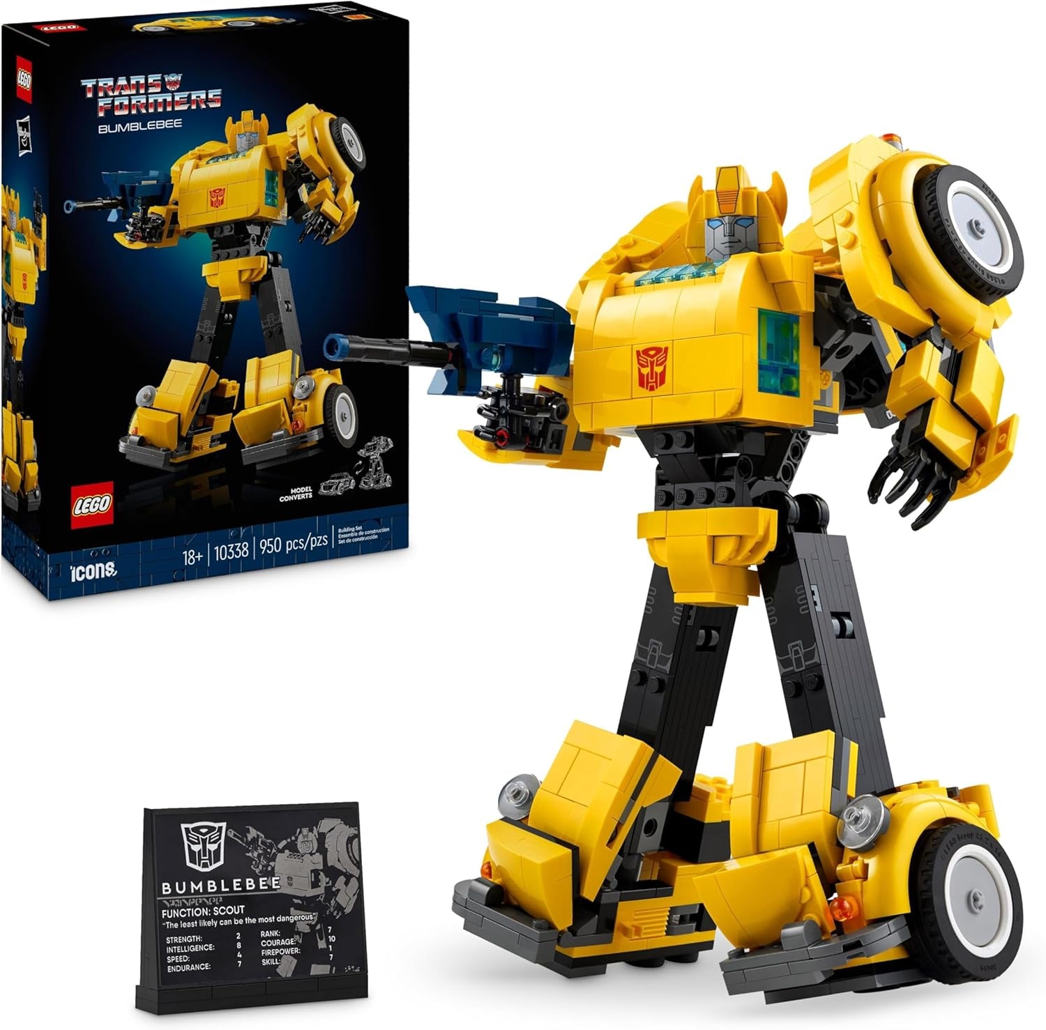 LEGO Icons Transformers Bumblebee, robotactiefiguur voor volwassenen, filmbouwset voor sciencefictionfans, kan worden omgevormd tot een auto, avonturenspeelgoed 10338 Bouwsets Bekijk de LEGO-Store standaardtitel