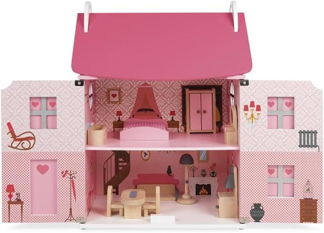 Janod Mademoiselle houten poppenhuis van 3 verdiepingen met 11 accessoires, replica speelgoed, stimuleert de fantasie, vanaf 3 jaar, J06581