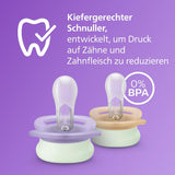 Philips AVENT Ultra Start Nachtfopspeen, orthodontische fopspeen voor pasgeborenen, Glow in the Dark, BPA-vrij, met sterilisatiecontainer, Twin Pack, Maan, Ster, SCF075/07