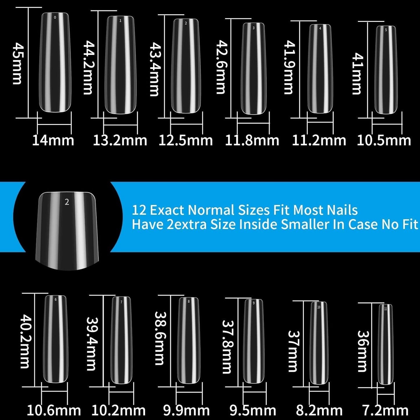 240 stuks heldere kunstnagels, valse nageltips, volledige dekking lange nagels, ballerina nageltips, volledige dekking Franse nageltips voor manicure
