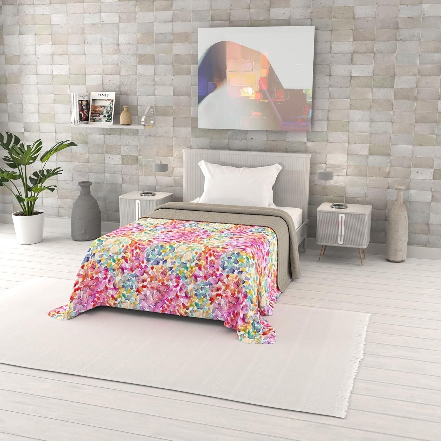 Zomerdekbed met fantasieprint, polyester vulling, Bloemblaadjes, 260X270Cm Quilts en quilts Naty Shop Lente 220X270Cm