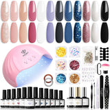 Modelones 35-delige gelnagellakset, UV-nagellakset met 48W-lamp, nude bruin wit roze gelnagellakset, UV-gelnagellakset met toplaag basis nagelstudioset