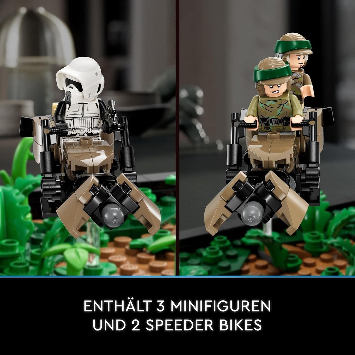 LEGO 75353 Star Wars Pursuit on Endor - Dioramaset, Return of the Jedi met Luke Skywalker, Princess Leia & Scout Trooper en Speeder Bikes, bouwsets ter ere van het 40-jarig jubileum Besuche in LEGO-Store