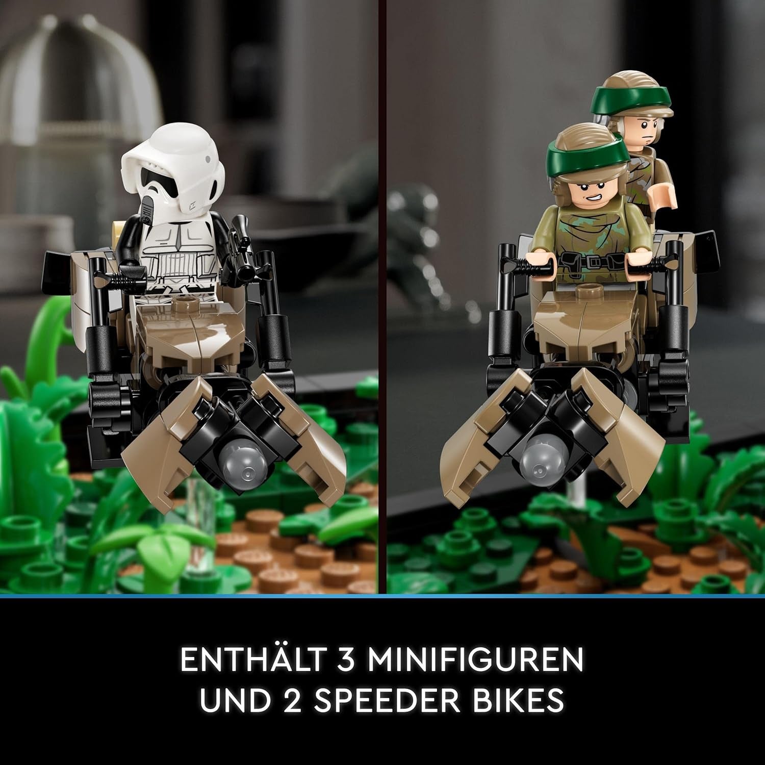 LEGO 75353 Star Wars Pursuit on Endor - Dioramaset, Return of the Jedi met Luke Skywalker, Princess Leia & Scout Trooper en Speeder Bikes, bouwsets ter ere van het 40-jarig jubileum Besuche in LEGO-Store