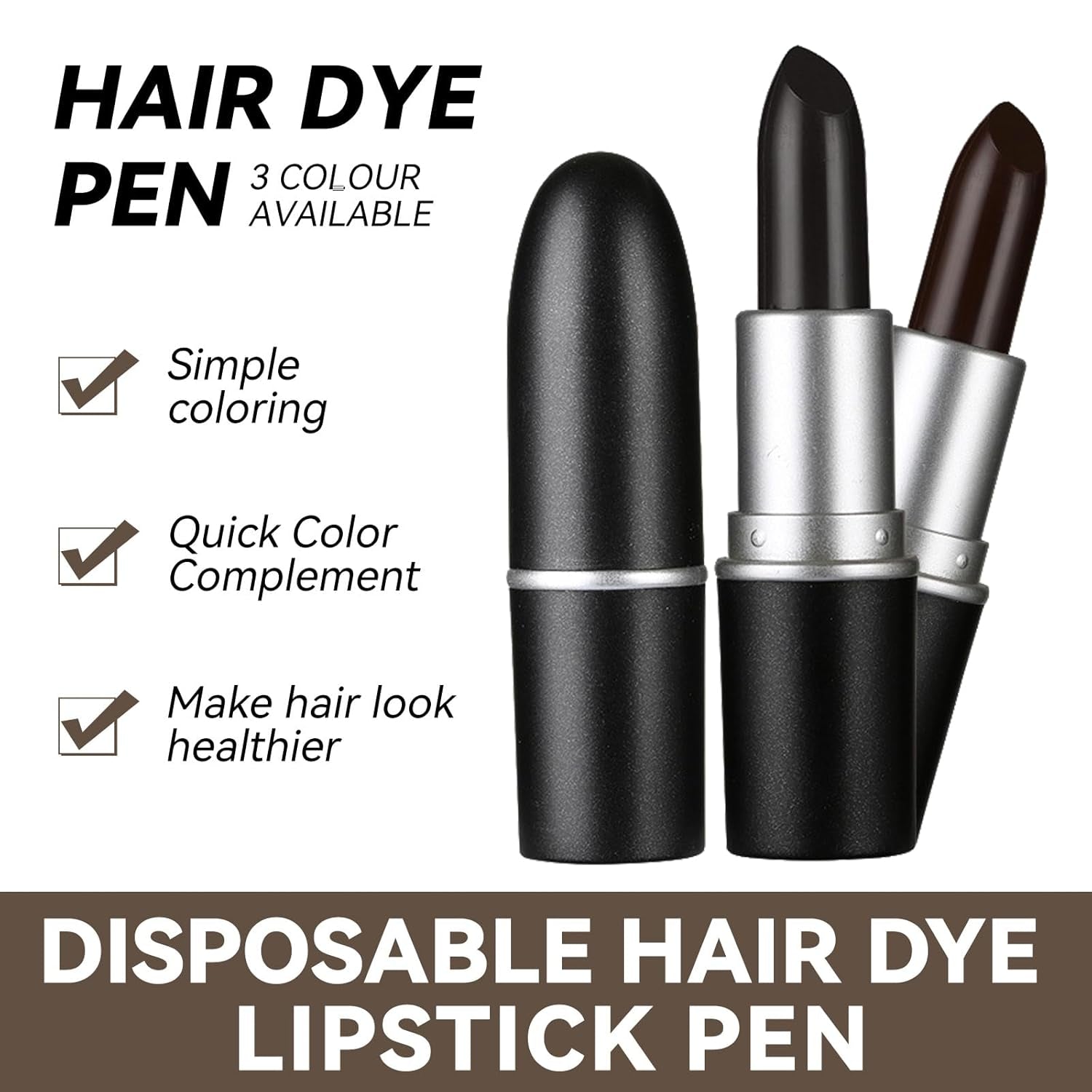 Haarkleur Stick Tijdelijke Haarkleur Lippenstift Haarverf, Tijdelijke Lippenstift Haarverf Witte Kleur Haar Cover DIY Make-up Stick Haarverf Zwart Bruin Haarverf Naty Shop