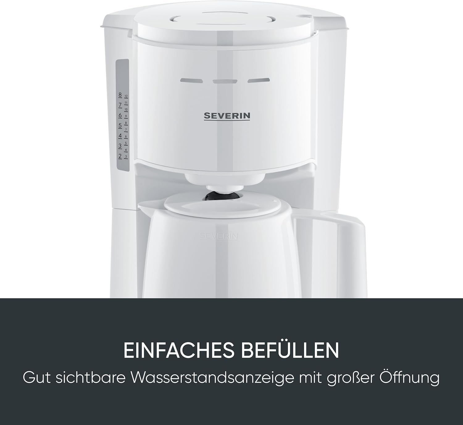 Severin espressomachine met filter en 2 thermische karaffen, espressomachine met deksel, druppelvrij gieten, langdurig temperatuurbehoud, automatische uitschakeling, 1000 W, ca. 1 liter, wit, KA 9309