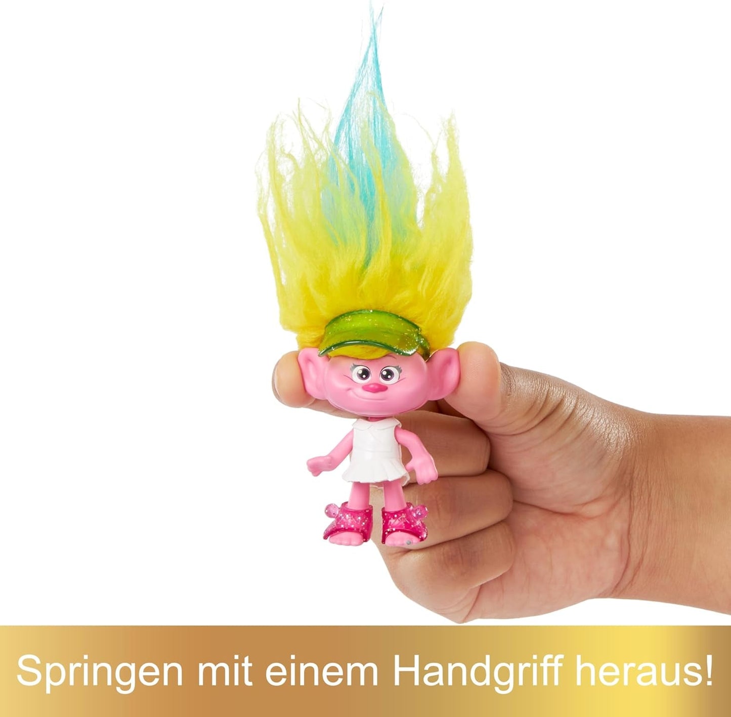 Mattel DREAMWORKS TROLLS United We Stand - Harige Surprises Viva-pop met felgeel pluchen haar en 3 verrassingsaccessoires, voor kinderen vanaf 3 jaar, HNF11