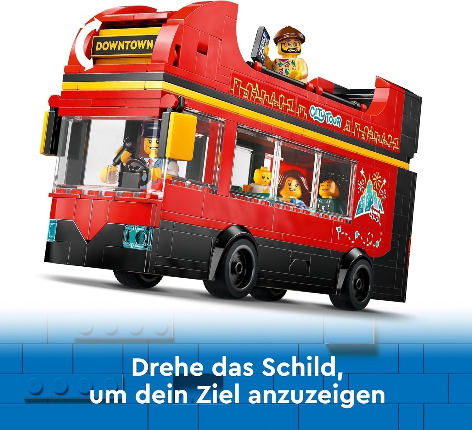 LEGO City dubbeldekkerbus, dubbeldekker speelgoedbus, voertuigset voor meisjes en jongens vanaf 7 jaar, bevat 5 figuren, waaronder een baby in een kinderwagen 60407 Bouwsets Besuche den LEGO-Store