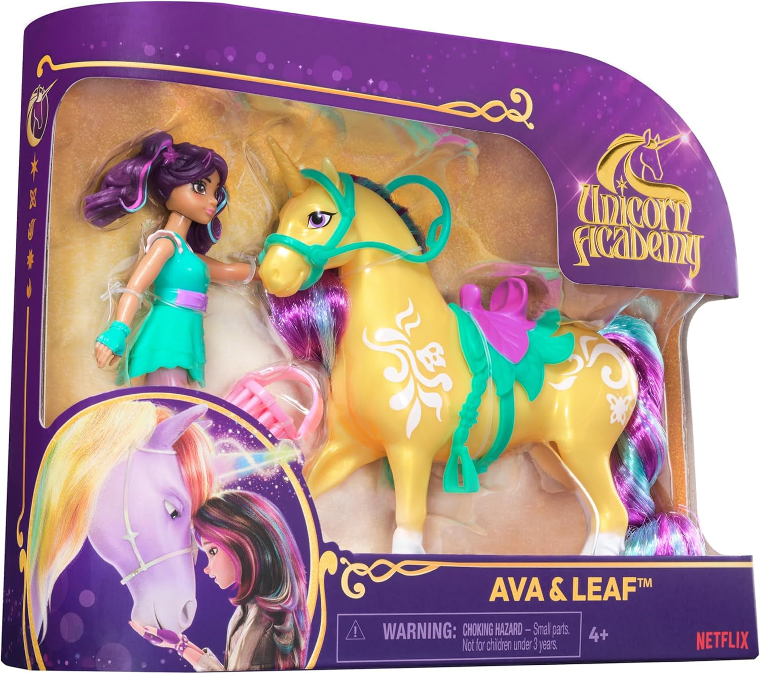 Unicorn Academy AVA en Unicorn Leaf Set - Originele figuren van ca. 12 cm groot uit de populaire Netflix-serie Met twee accessoires en haarborstels Voor fantasierijk rollenspel, voor kinderen vanaf 4 jaar Actiefiguren Naty Shop
